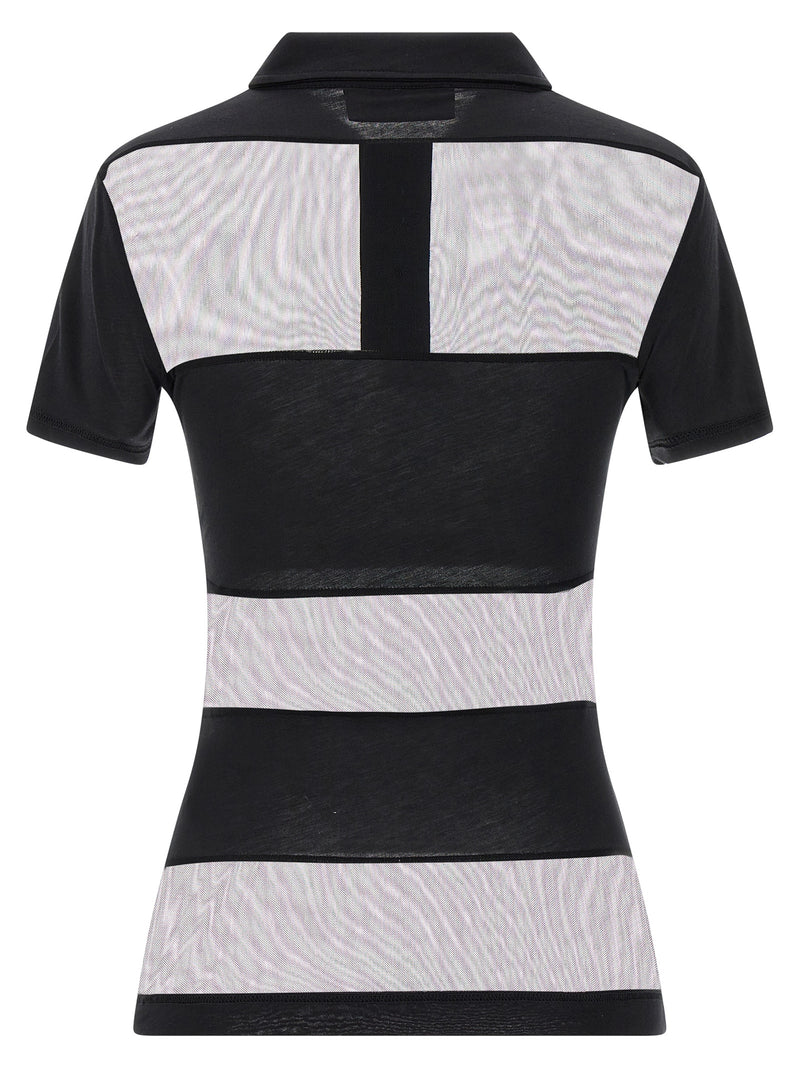Coperni Black Cotton Polo Shirt - Sheer Striped Design