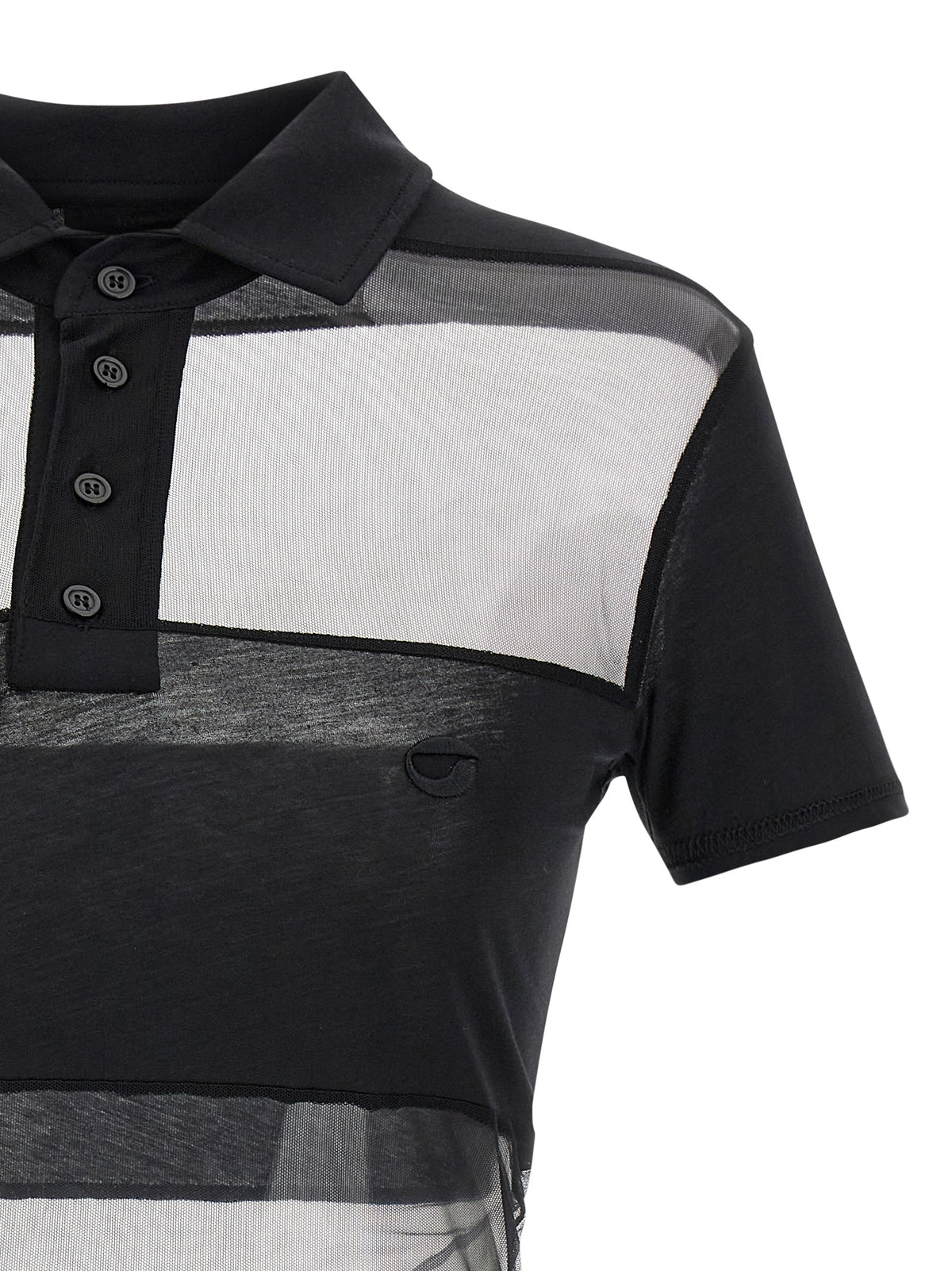 Coperni Black Cotton Polo Shirt - Sheer Striped Design