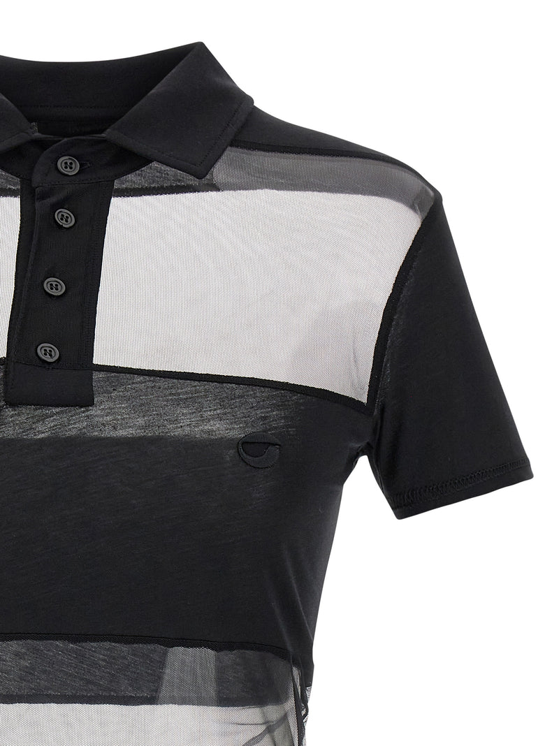 Coperni Black Cotton Polo Shirt - Sheer Striped Design