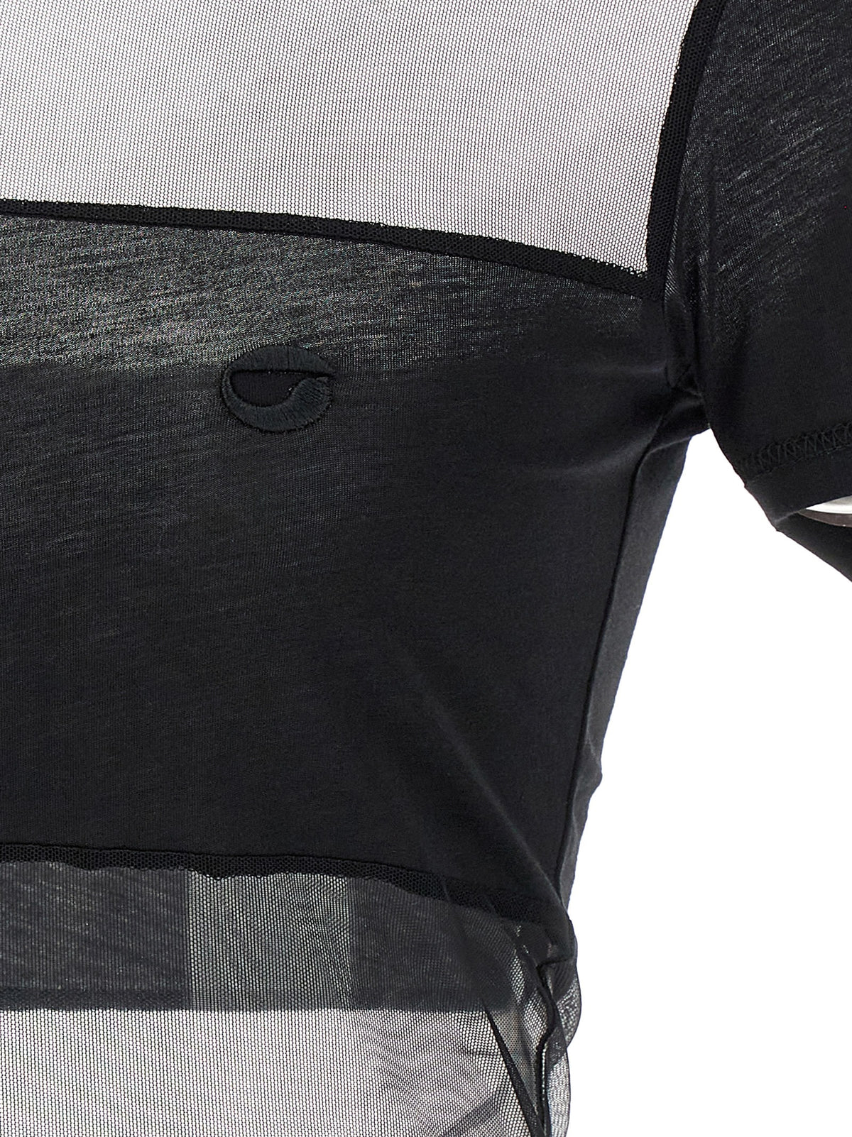 Coperni Black Cotton Polo Shirt - Sheer Striped Design