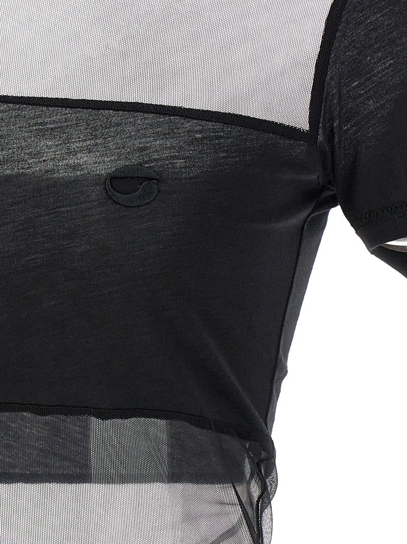 Coperni Black Cotton Polo Shirt - Sheer Striped Design
