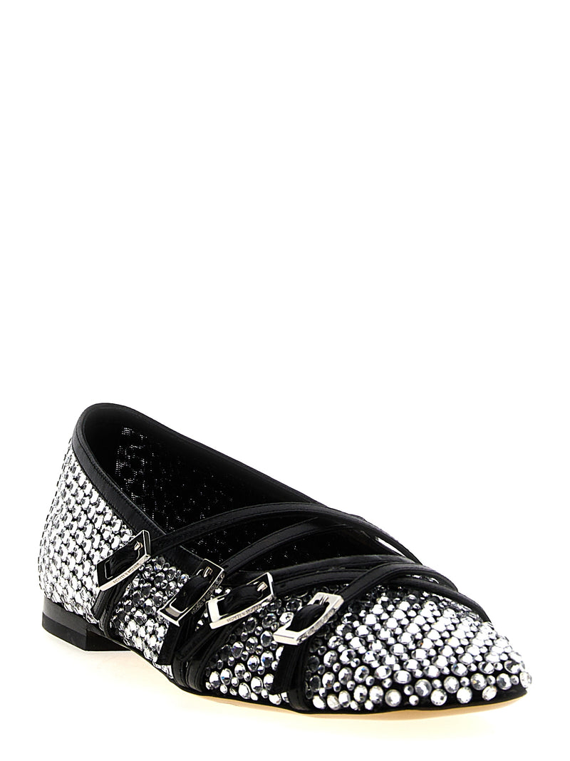 MACH & MACH Black Polyamide Crystal Net Ballet Flats