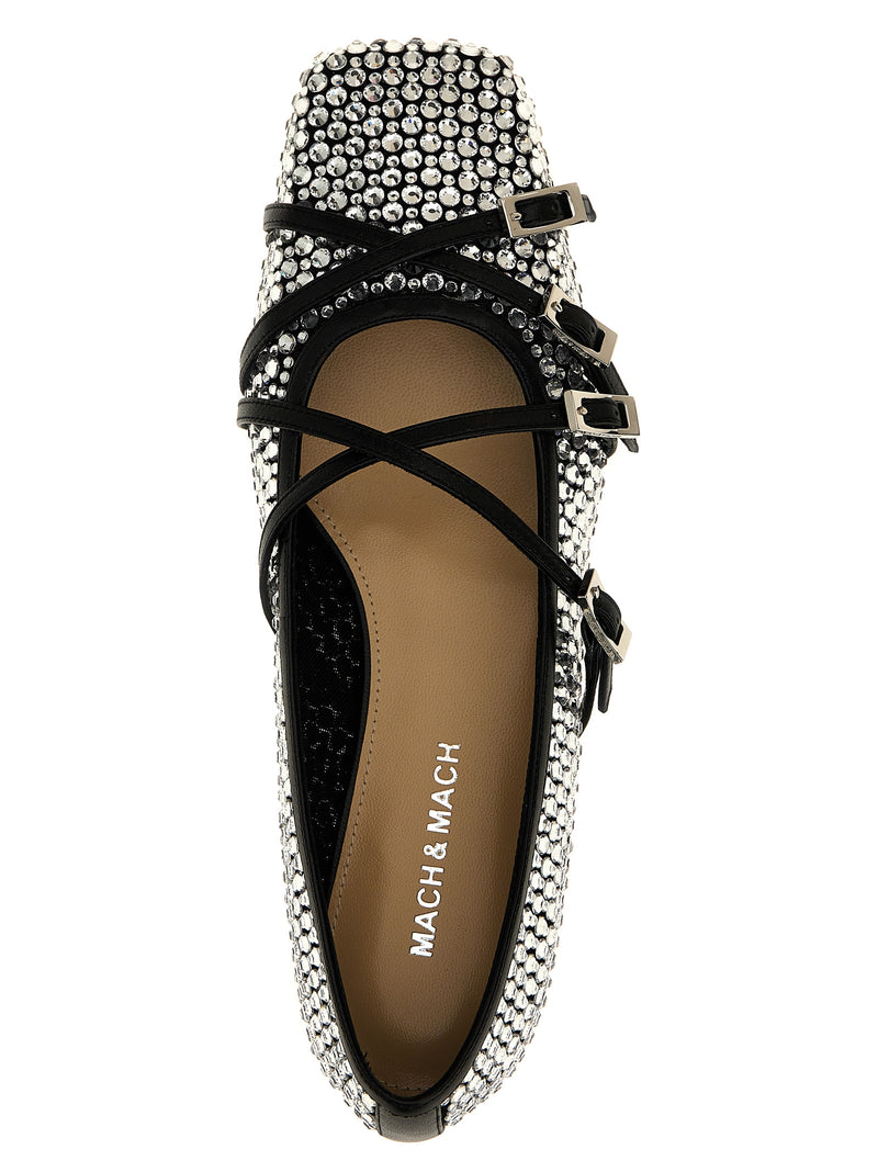 MACH & MACH Black Polyamide Crystal Net Ballet Flats