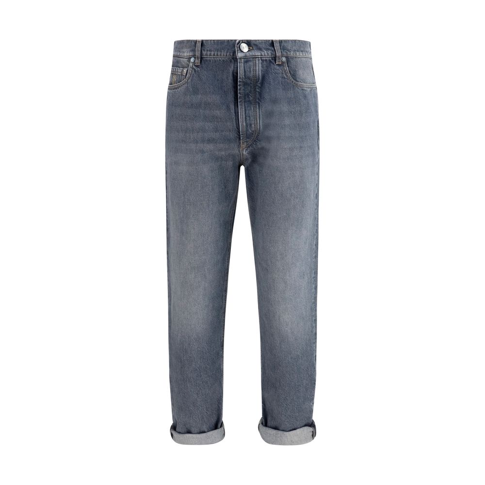 Jeans droits Brunello Cucinelli en coton gris