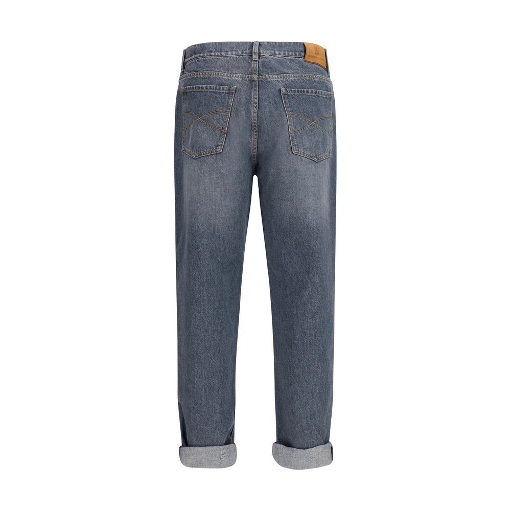 Jeans droits Brunello Cucinelli en coton gris