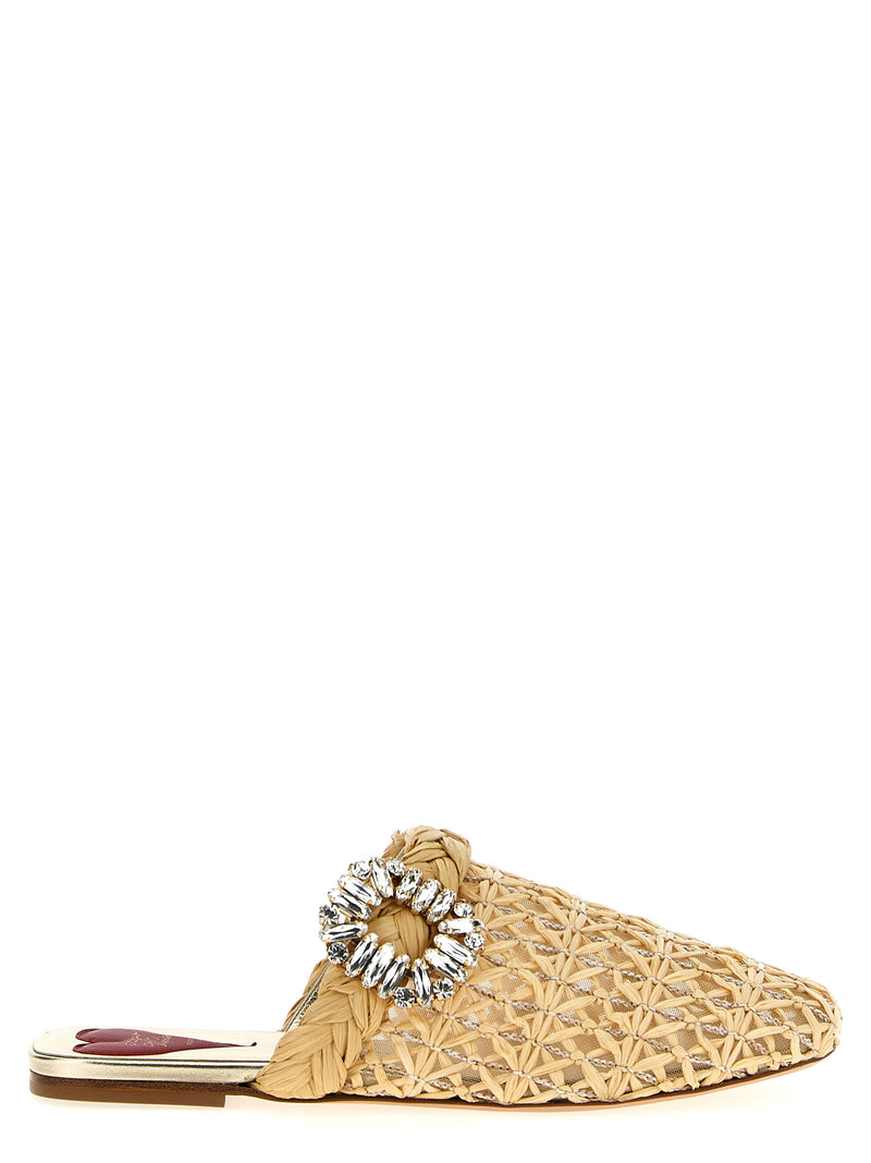 Roger Vivier Bab Viv’ Beige Raffia Mules