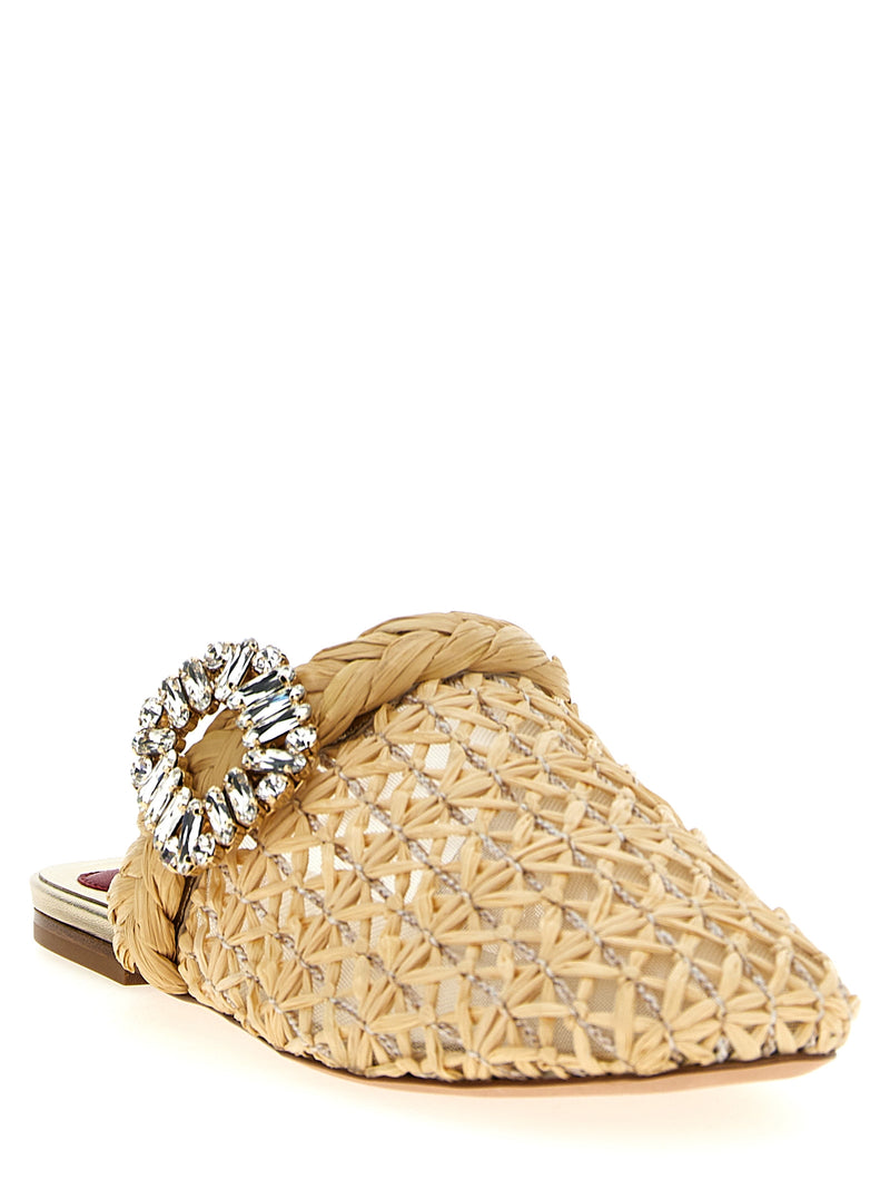Roger Vivier Bab Viv’ Beige Raffia Mules