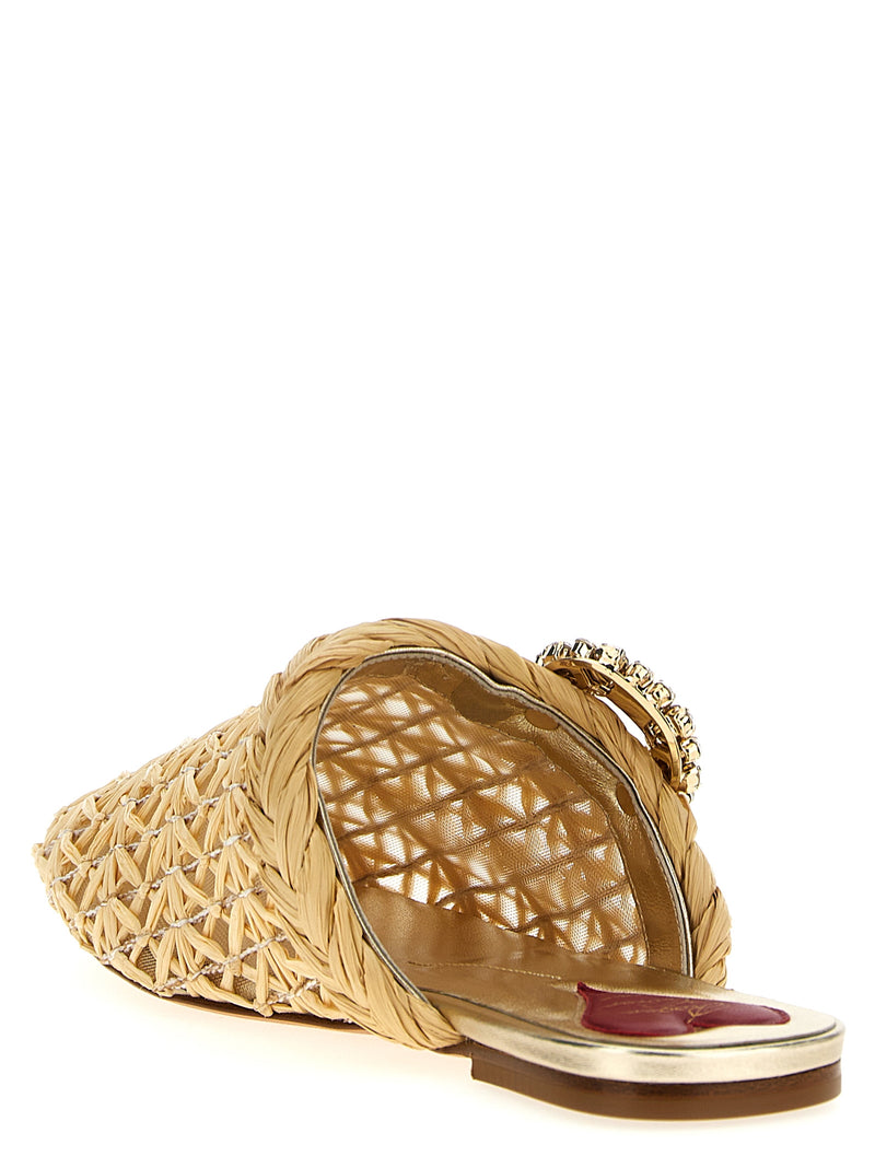 Roger Vivier Bab Viv’ Beige Raffia Mules