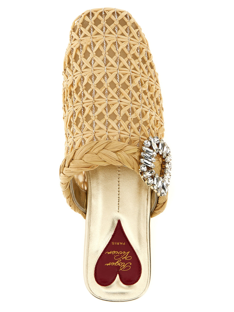 Roger Vivier Bab Viv’ Beige Raffia Mules