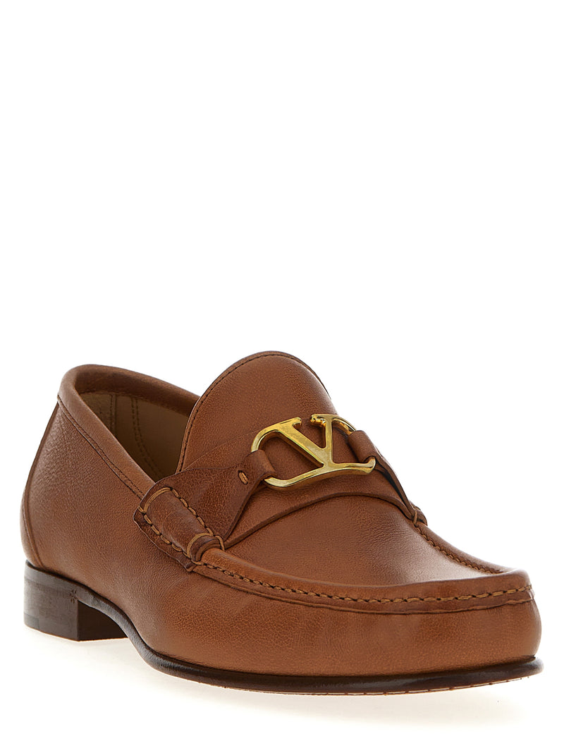 Valentino Garavani Brown Leather Slip-On Loafers for Men
