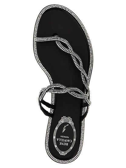 RENE CAOVILLA Black Satin Slides