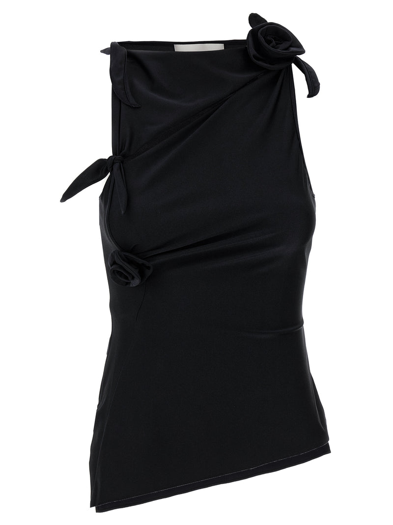Coperni Black Asymmetric Flower Sleeveless Tank Top