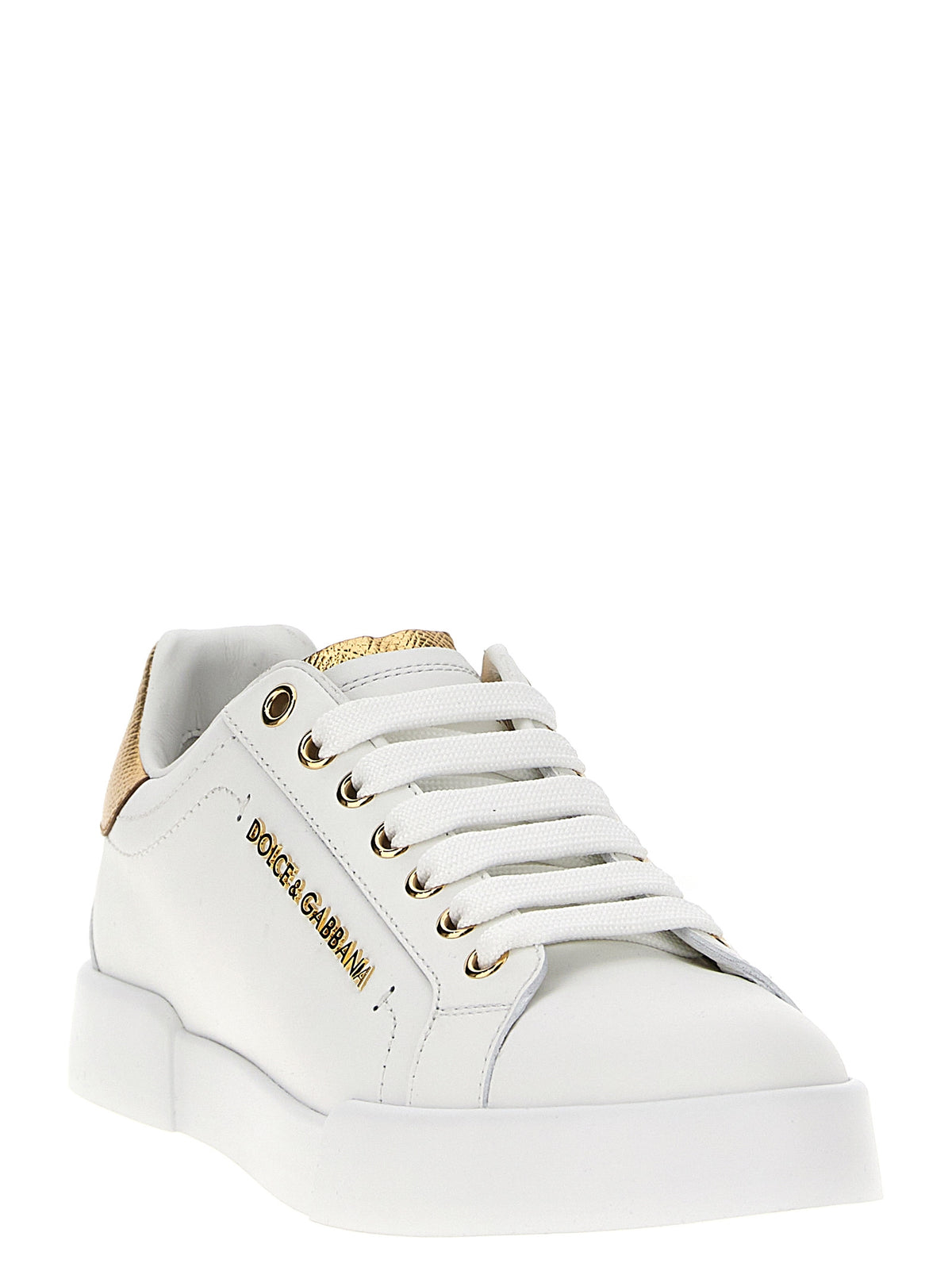Dolce & Gabbana Gold Calfskin Portofino Low Top Sneakers