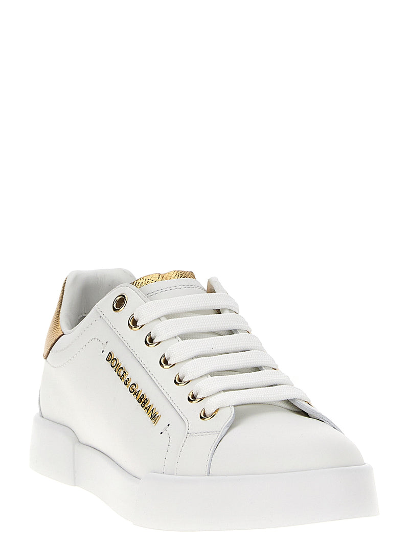 Dolce & Gabbana Gold Calfskin Portofino Low Top Sneakers