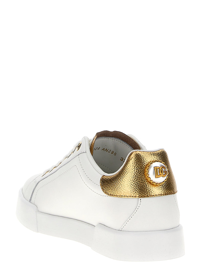 Dolce & Gabbana Gold Calfskin Portofino Low Top Sneakers