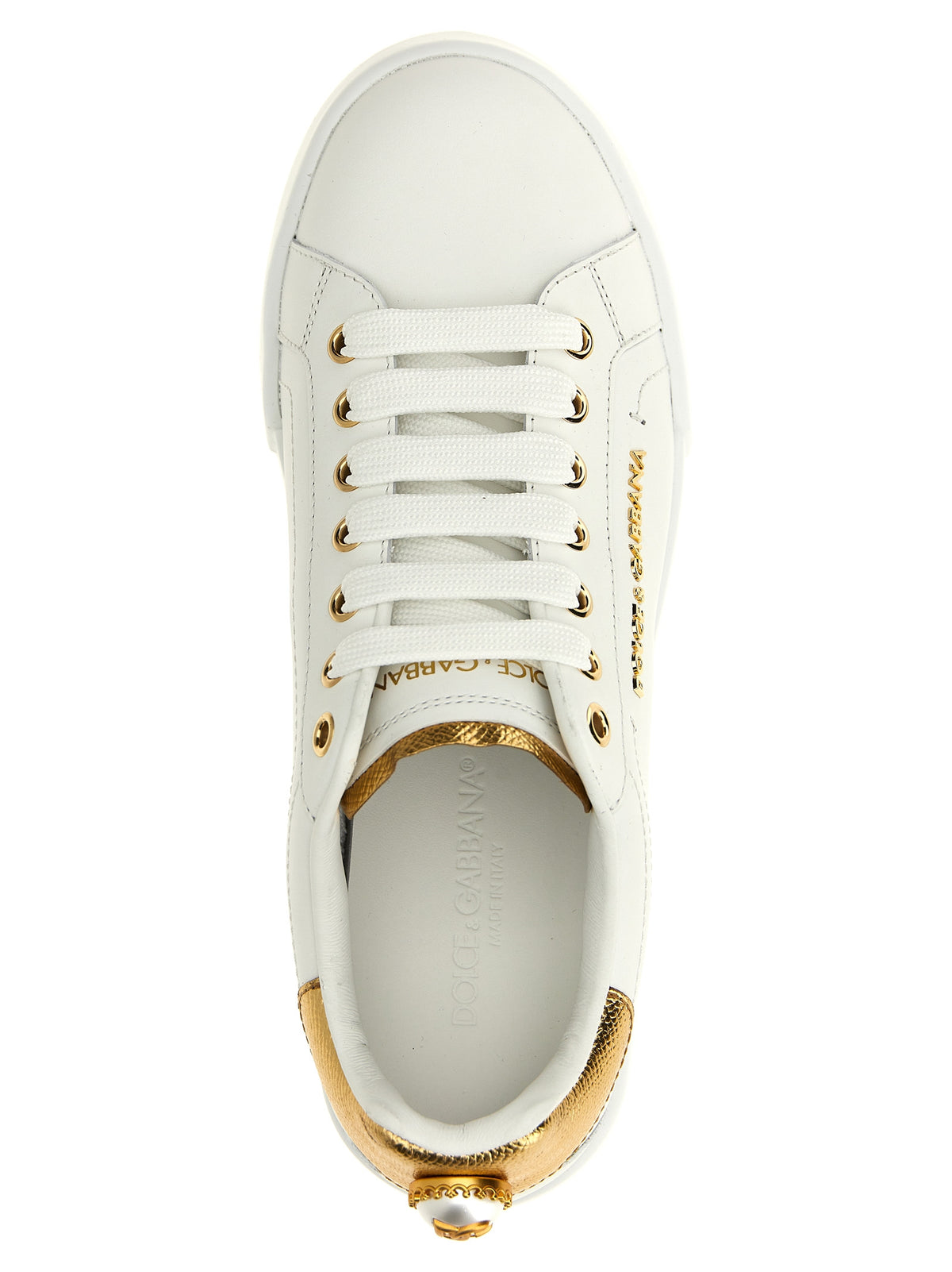 Dolce & Gabbana Gold Calfskin Portofino Low Top Sneakers