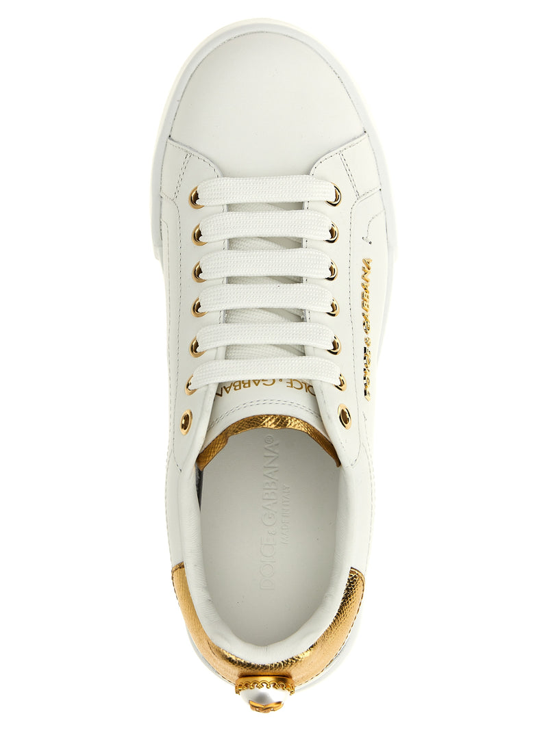 Dolce & Gabbana Gold Calfskin Portofino Low Top Sneakers