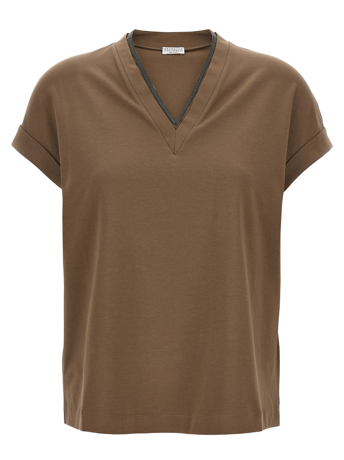 T-shirt en coton marron Brunello Cucinelli