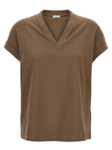 T-shirt en coton marron Brunello Cucinelli