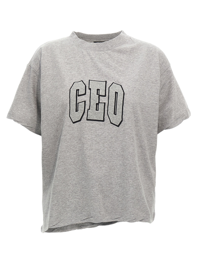 Balenciaga Gray Cotton T-Shirt with CEO Team Logo
