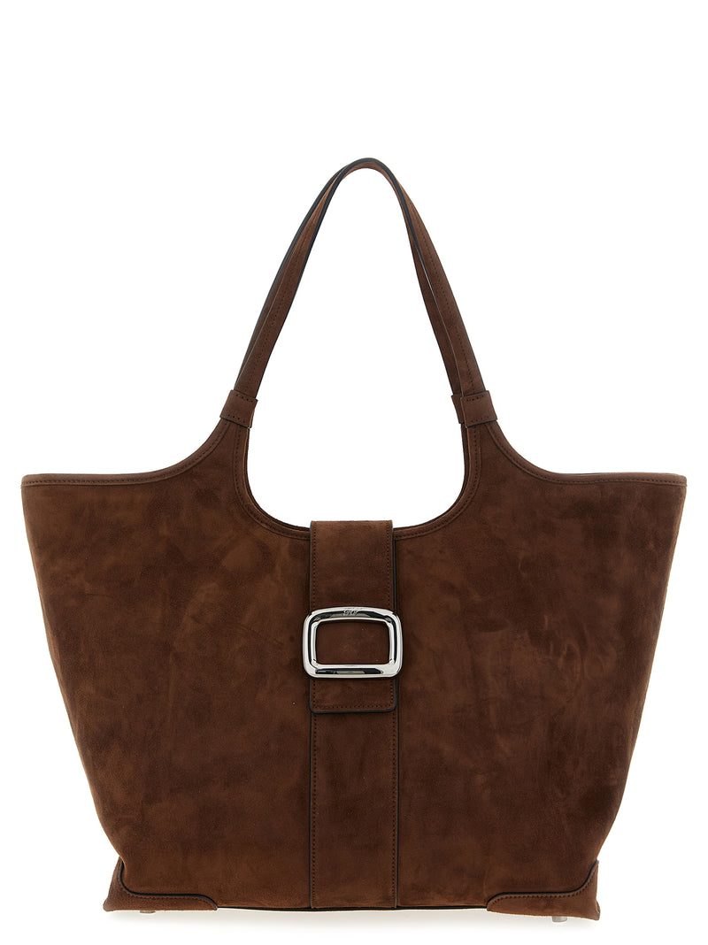 Roger Vivier Viv’ Choc Midi Brown Goatskin Tote Bag