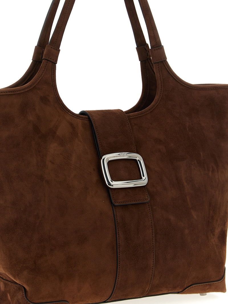 Roger Vivier Viv’ Choc Midi Brown Goatskin Tote Bag