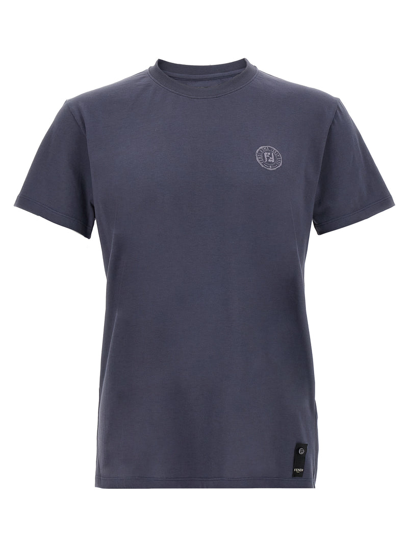 Fendi Postcards Blue Cotton T-Shirt for Men