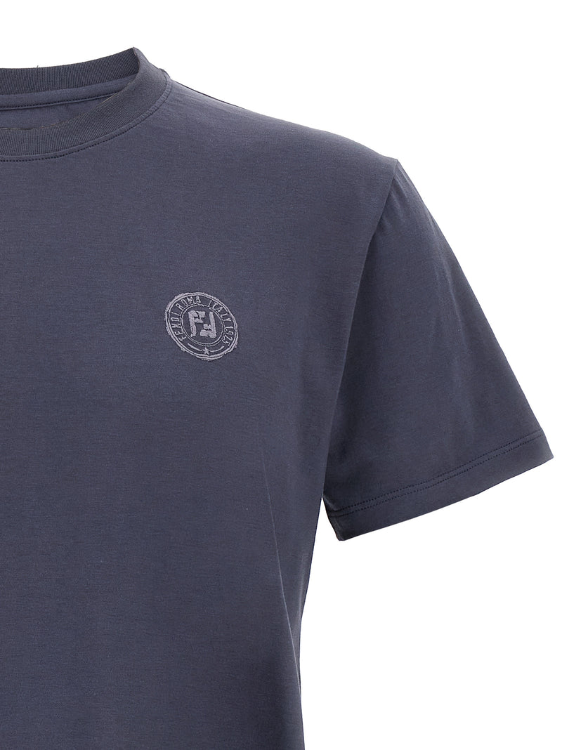 Fendi Postcards Blue Cotton T-Shirt for Men