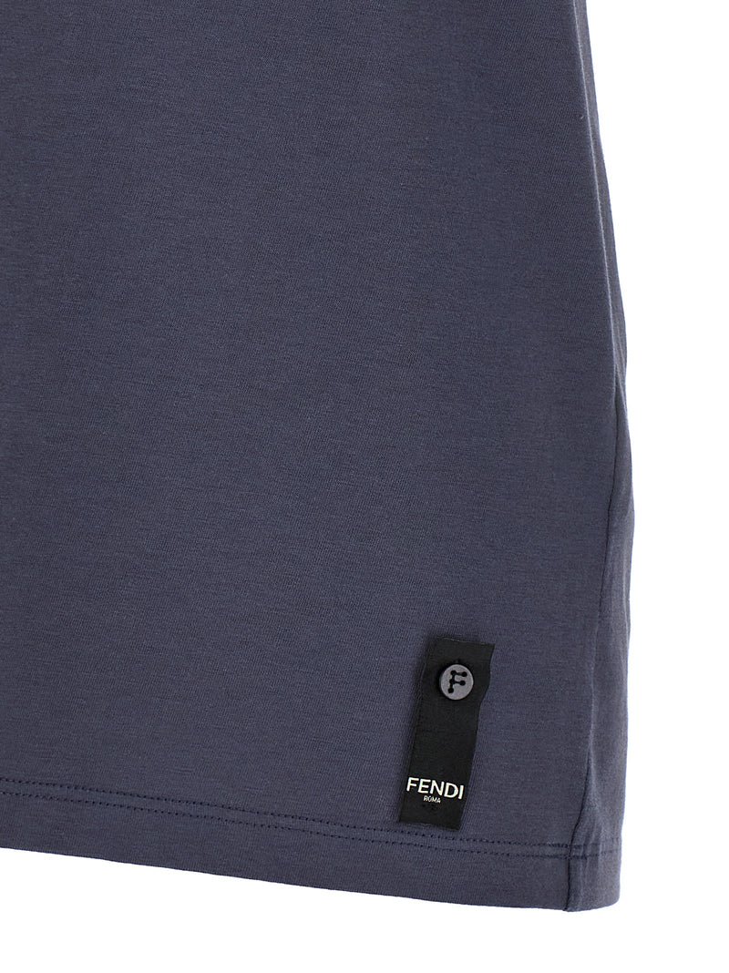 Fendi Postcards Blue Cotton T-Shirt for Men