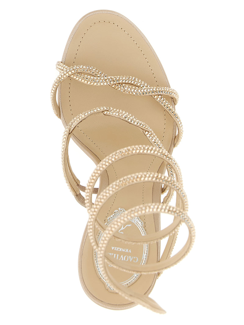 Sandales à talons aiguilles en satin beige RENE CAOVILLA