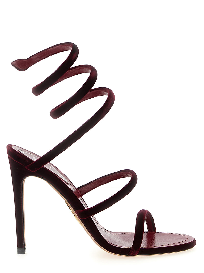 RENE CAOVILLA Cleo Bordeaux Velvet Stiletto Heel Sandals