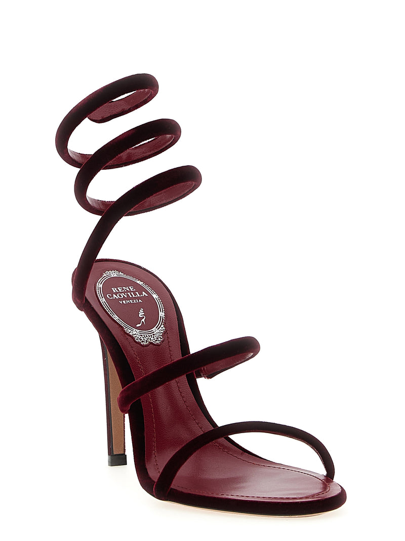 RENE CAOVILLA Cleo Bordeaux Velvet Stiletto Heel Sandals