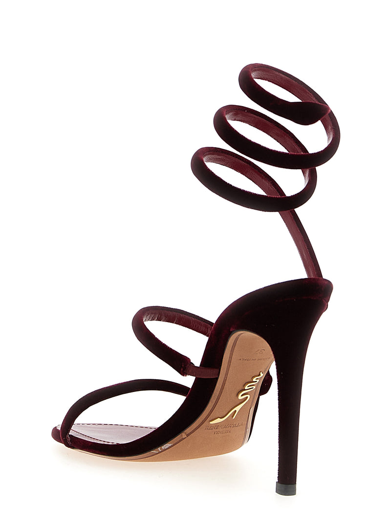 RENE CAOVILLA Cleo Bordeaux Velvet Stiletto Heel Sandals