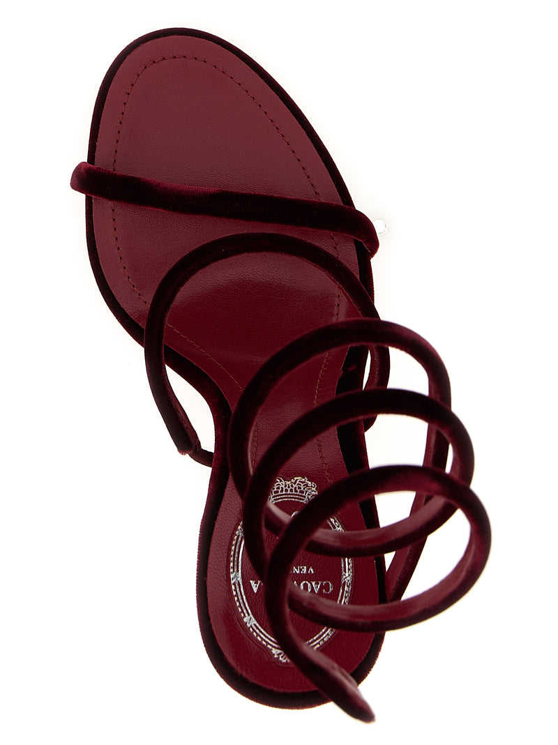 RENE CAOVILLA Cleo Bordeaux Velvet Stiletto Heel Sandals