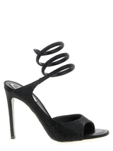RENE CAOVILLA Black Satin Stiletto Heel Sandals