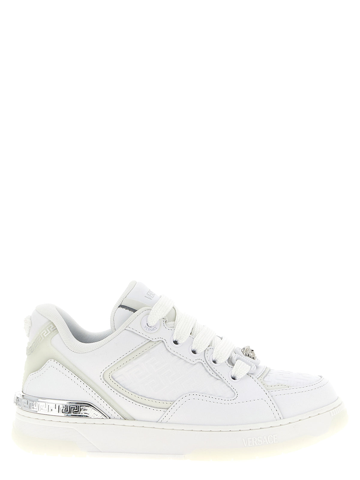 Versace White Calfskin Biggie Basket Low Top Sneakers