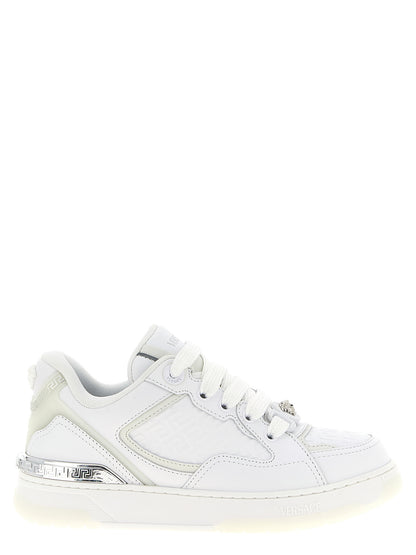 Versace White Calfskin Low Top Sneakers