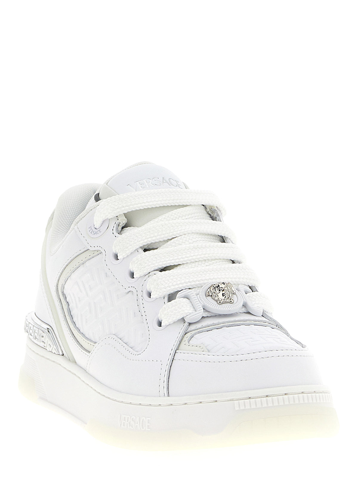 Versace White Calfskin Biggie Basket Low Top Sneakers