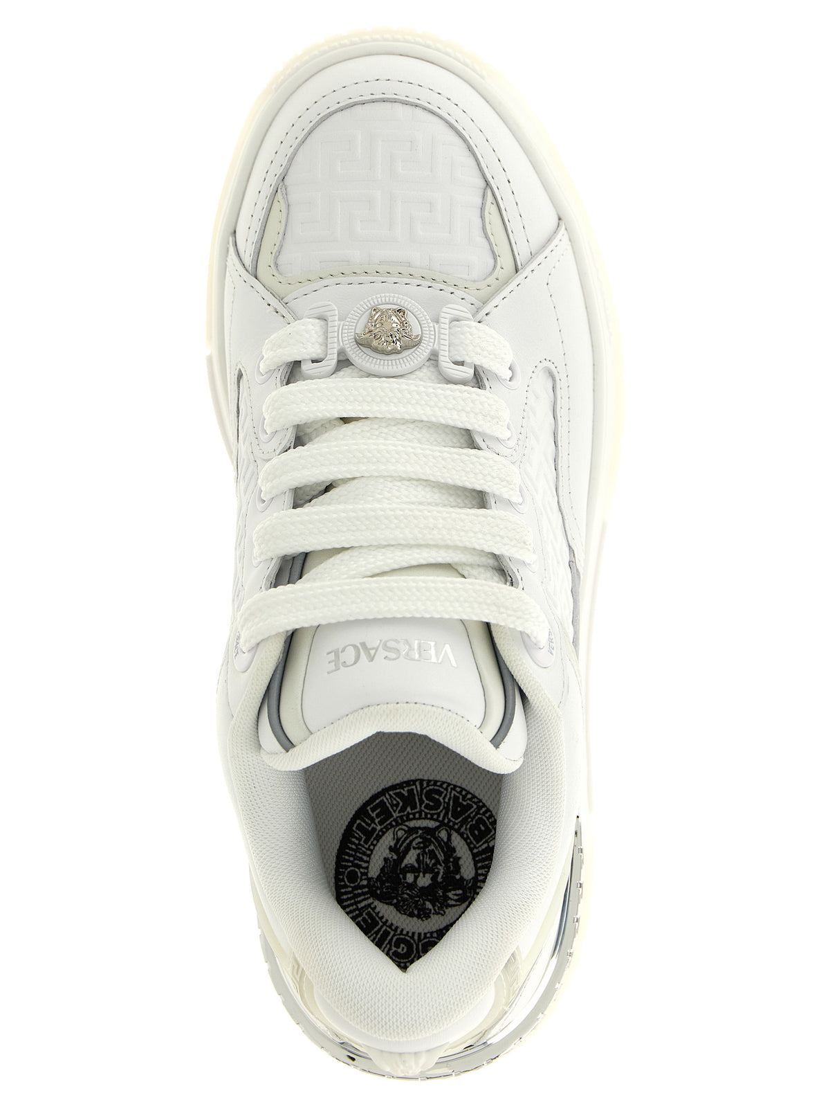 Versace White Calfskin Biggie Basket Low Top Sneakers