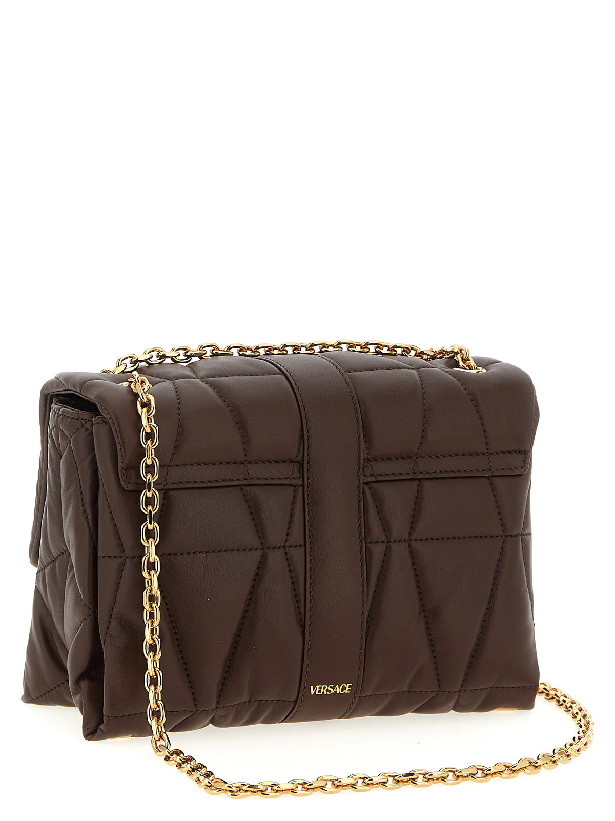 Sac à épaule en cuir d'agneau marron Versace ‘Kleio’