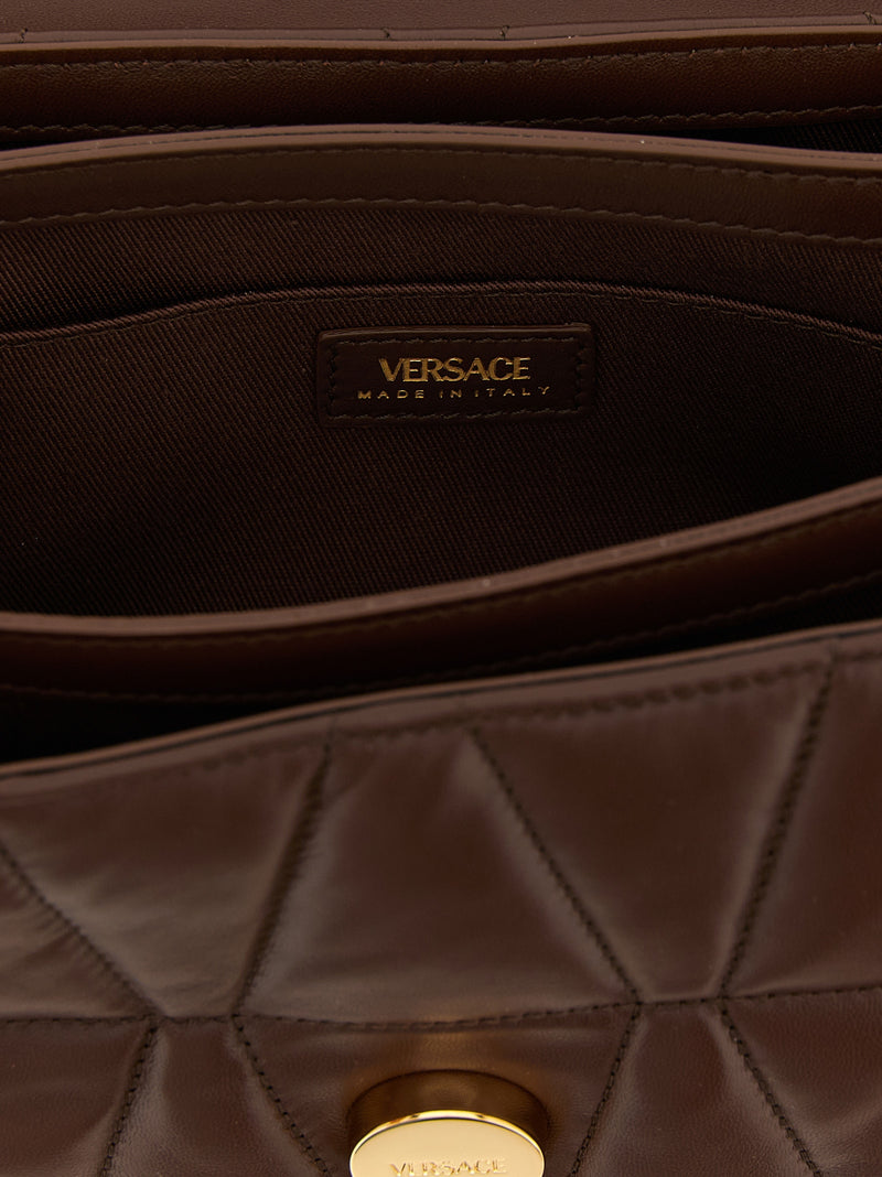 Sac à épaule en cuir d'agneau marron Versace ‘Kleio’