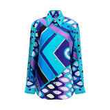 Emilio Pucci Blue Silk Shirt - Geometric Print Elegance