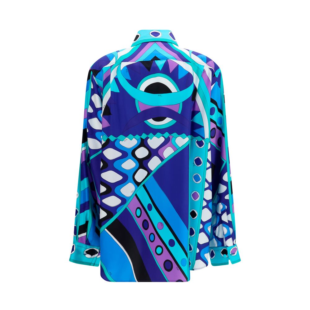 Emilio Pucci Blue Silk Shirt - Geometric Print Elegance