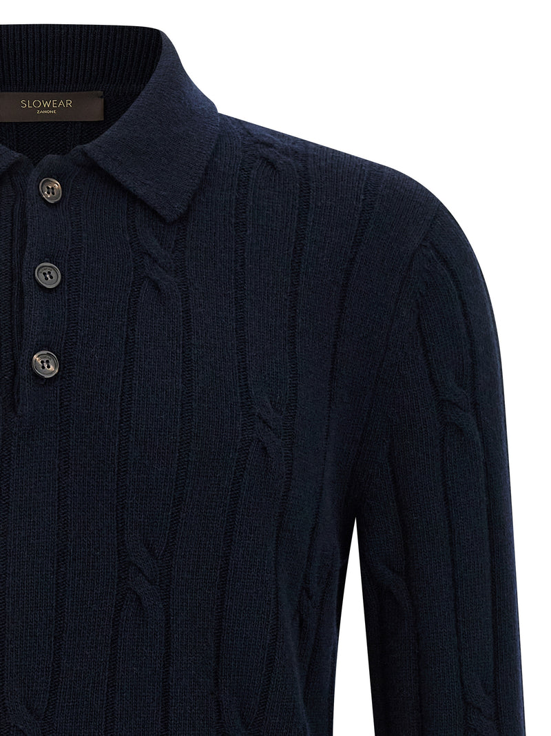 ZANONE Blue Virgin Wool Polo Shirt for Men
