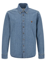 Ami Paris Blue Cotton Blouse with Iconic Embroidery