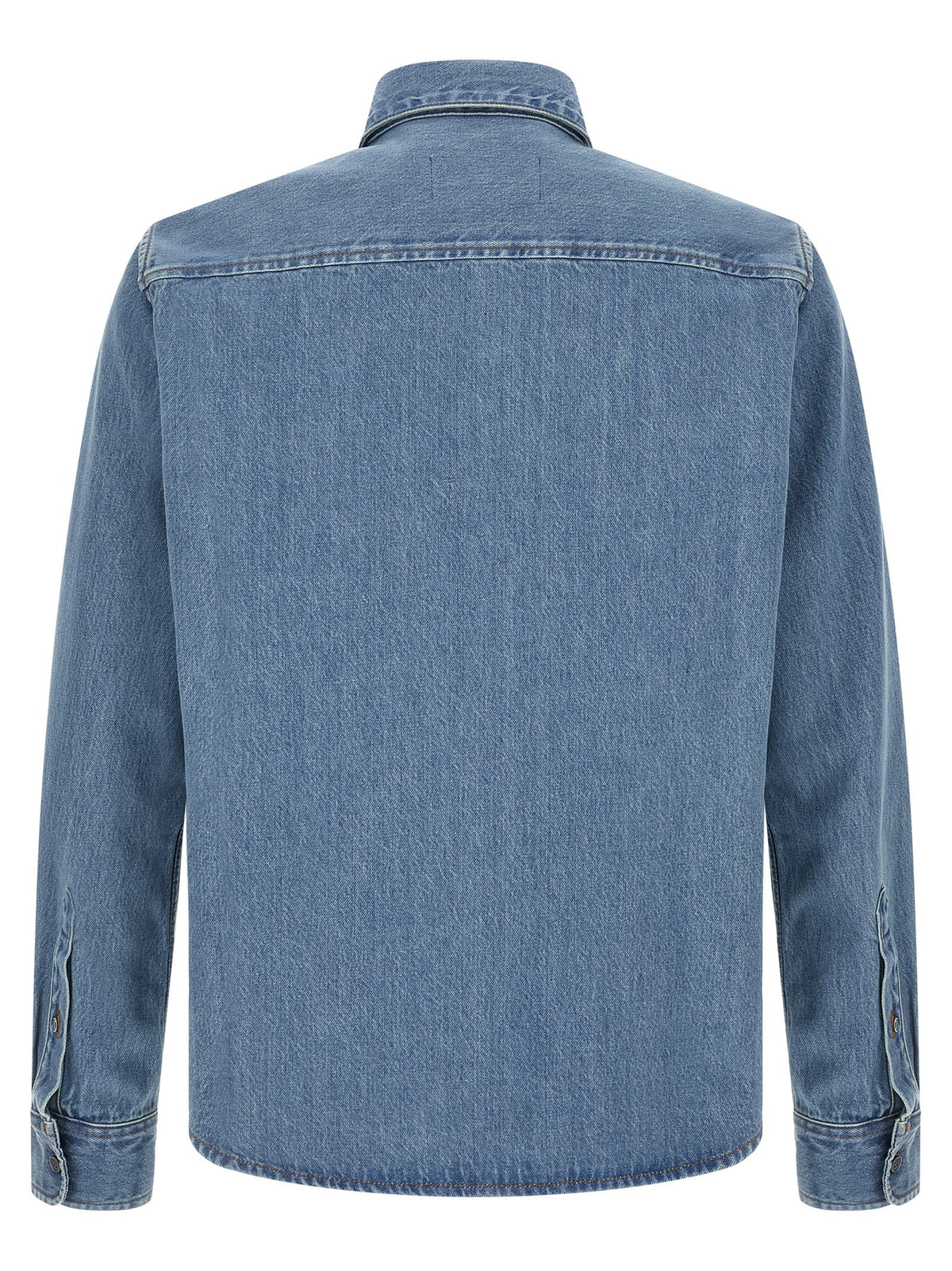 Ami Paris Blue Cotton Blouse with Iconic Embroidery