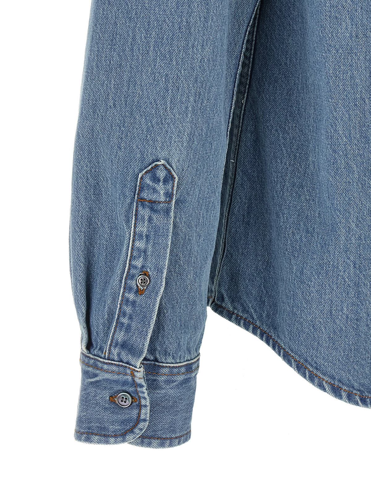 Ami Paris Blue Cotton Blouse with Iconic Embroidery