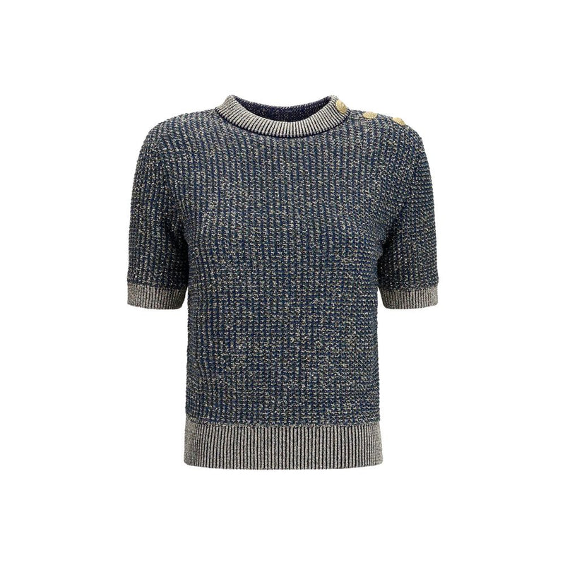 Balmain Blue Polyamide Sweater with Sequins and Buttons