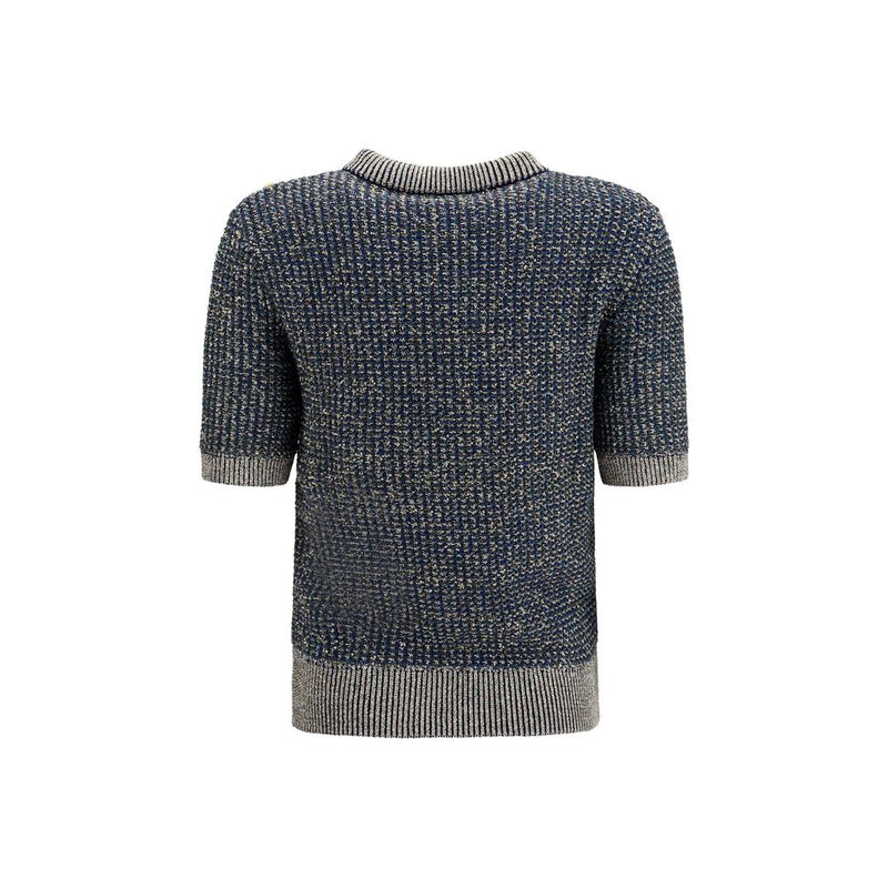 Balmain Blue Polyamide Sweater with Sequins and Buttons