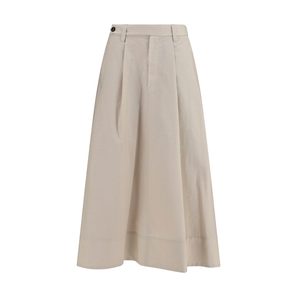 Brunello Cucinelli Beige Cotton Midi Skirt with Monili Detail